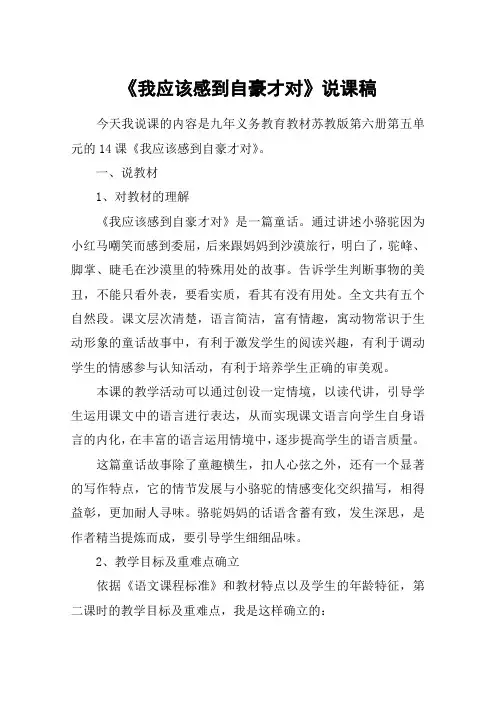 《我应该感到自豪才对》说课稿_教案教学设计
