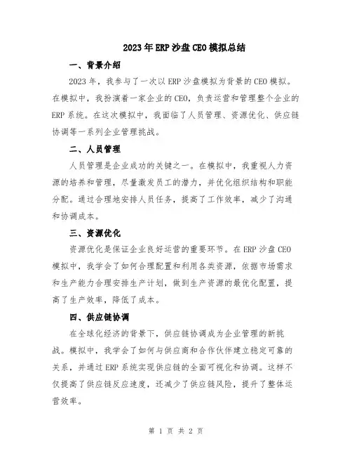 2023年ERP沙盘CEO模拟总结