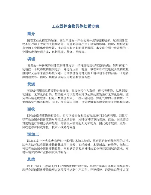 工业固体废物具体处置方案
