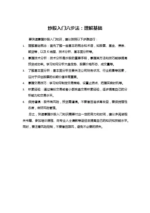 炒股入门六步法：理解基础