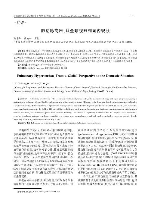 肺动脉高压：从全球视野到国内现状
