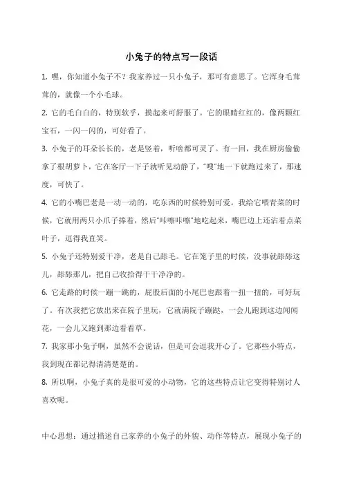 小兔子的特点写一段话