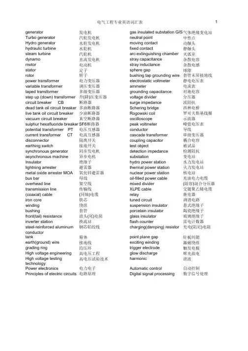 电气专业英语词汇
