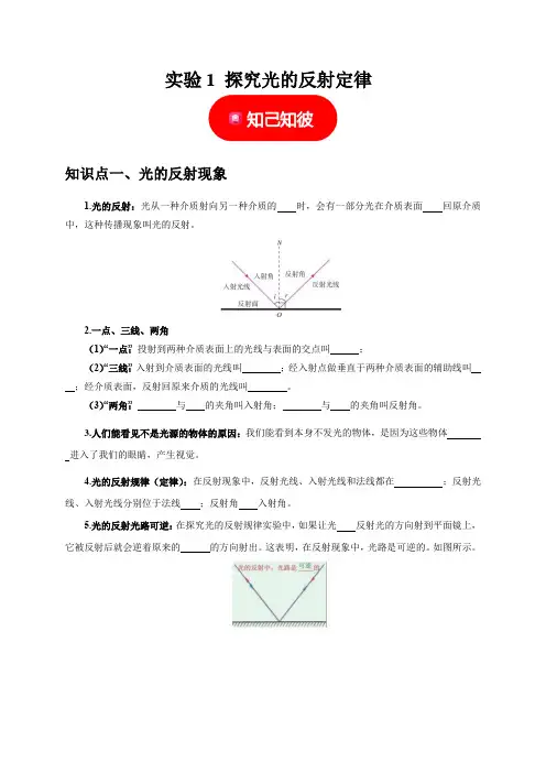 实验1探究光的反射定律(原卷版)-2025年中考物理二轮题型专项复习