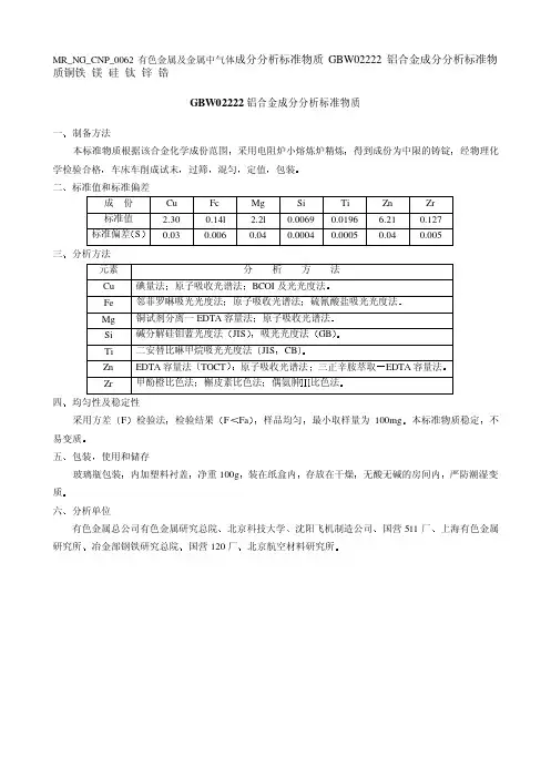GBW02222铝合金成分分析标准物质