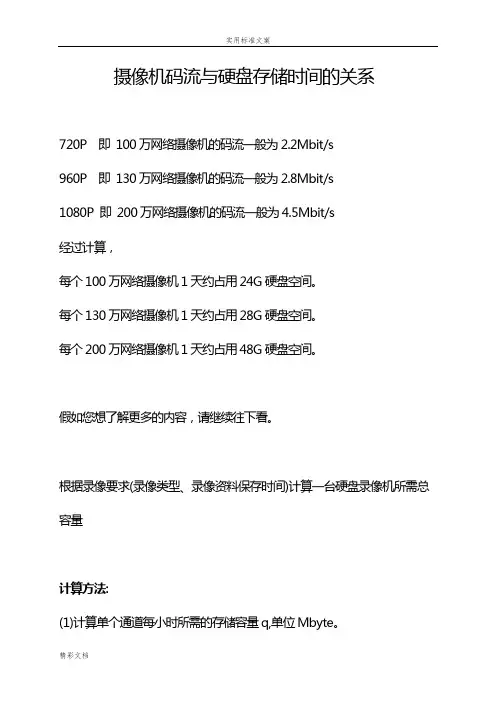 摄像机码流与硬盘存储时间地关系