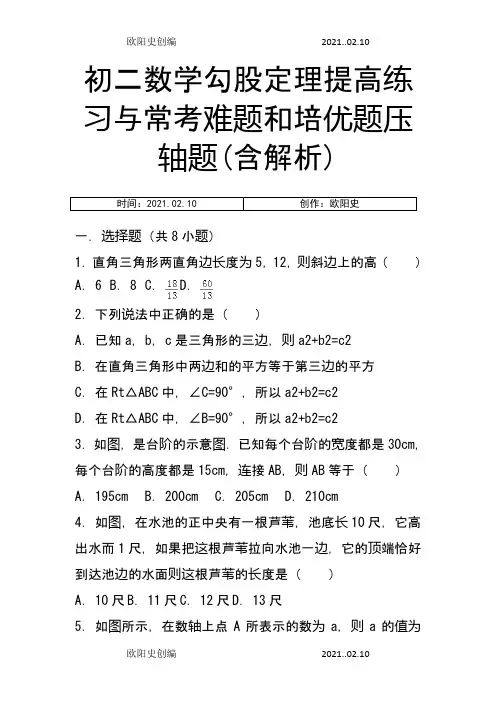 初二数学勾股定理提高练习与常考难题和培优题压轴题(含解析) 之欧阳史创编