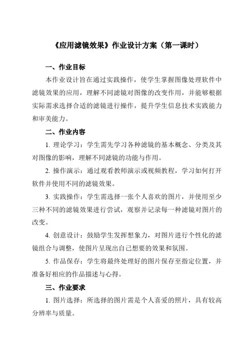 《第二单元第6课滤镜的应用(一)二、应用滤镜效果》作业设计方案-初中信息技术人教版七年级下册自编模拟