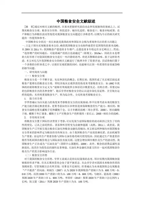 中国粮食安全文献综述