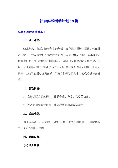 社会实践活动计划13篇