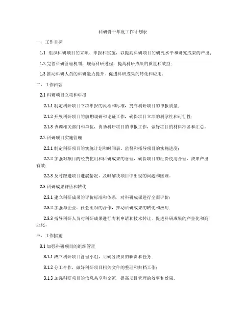 科研骨干年度工作计划表