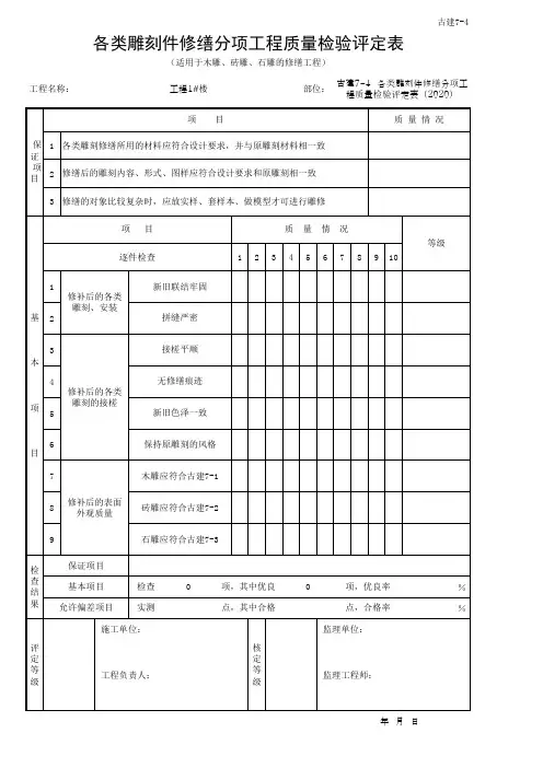 古建7-4  各类雕刻件修缮分项工程质量检验评定表(2020)