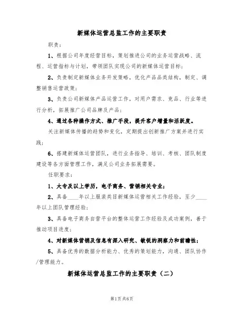 新媒体运营总监工作的主要职责（五篇）