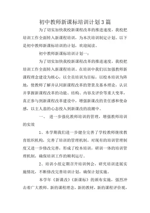 初中教师新课标培训计划3篇