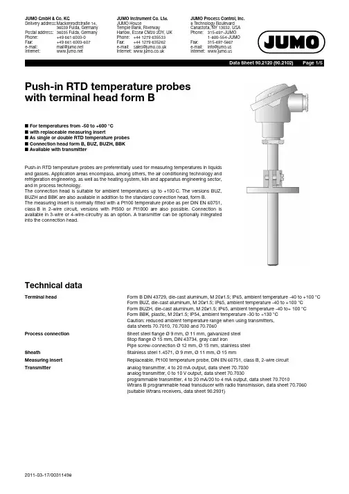 JUMO 推进温度传感器的文档说明书