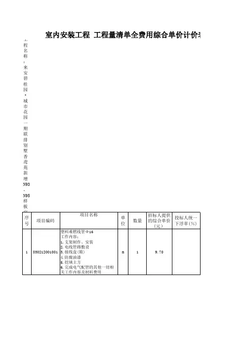 综合单价及主材价格表
