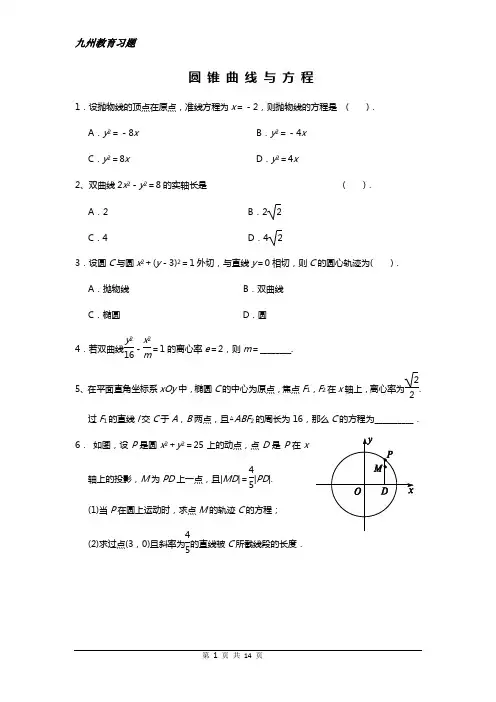 2014年高考圆锥曲线大题解题技巧
