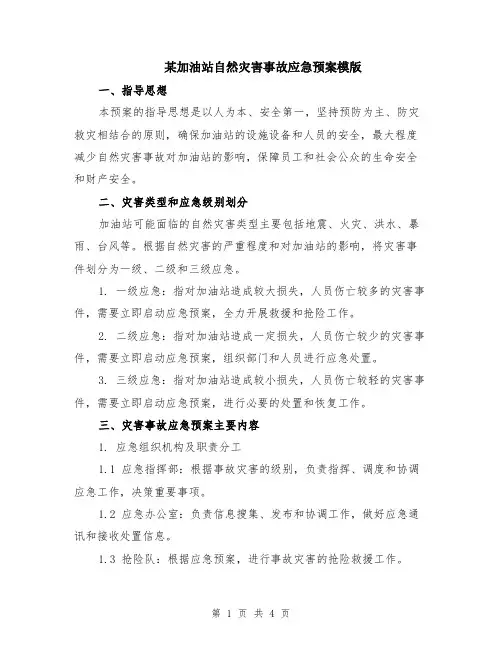 某加油站自然灾害事故应急预案模版