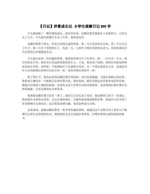 【日记】洋葱成长记 小学生观察日记900字