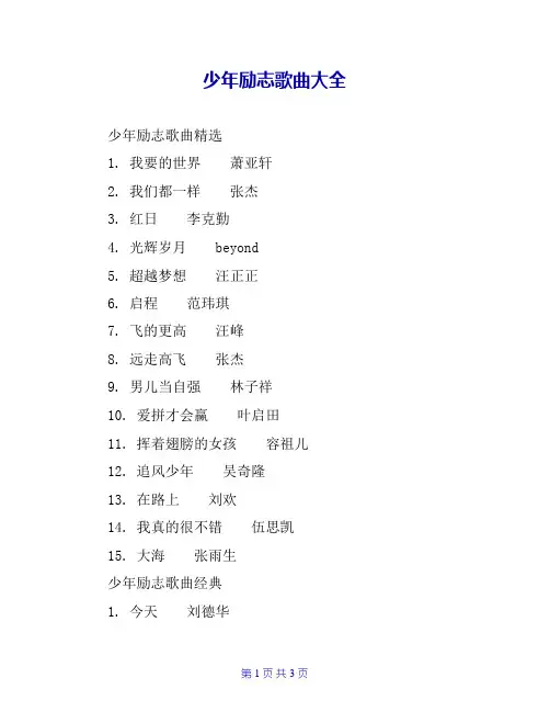 少年励志歌曲大全