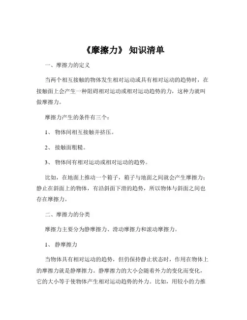 《摩擦力》 知识清单