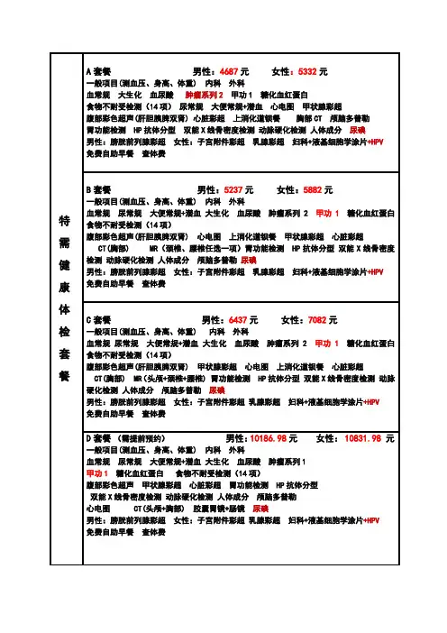 特需健康体检套餐