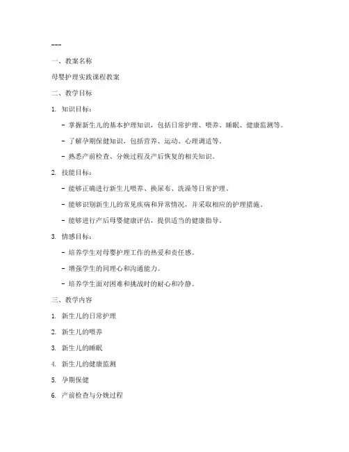 母婴护理教案备课模板及范文