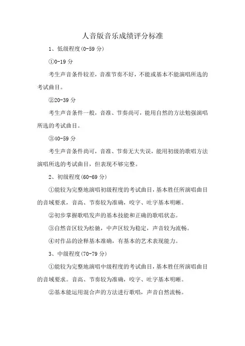 人音版音乐成绩评分标准