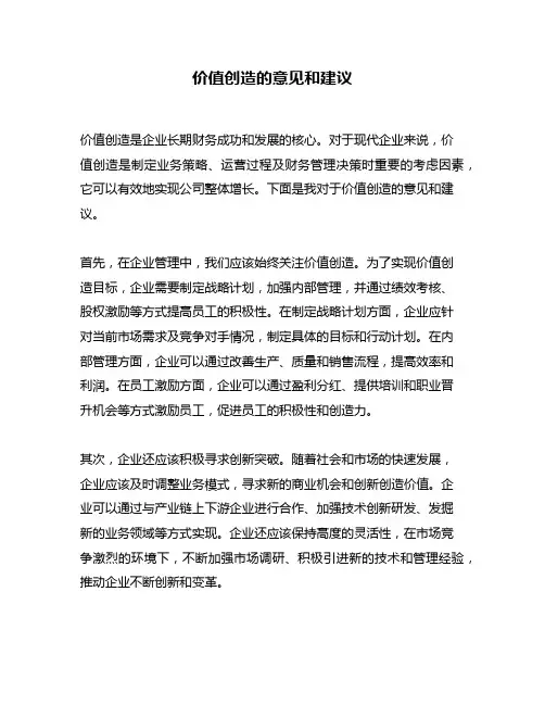 价值创造的意见和建议