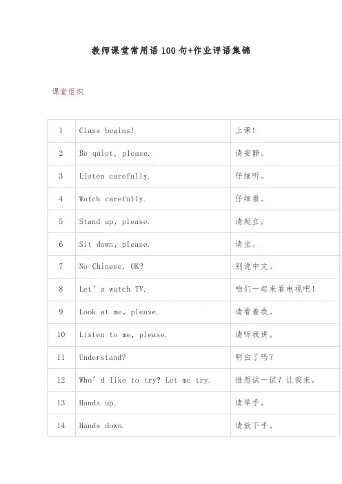 教师课堂常用语100句+作业评语集锦