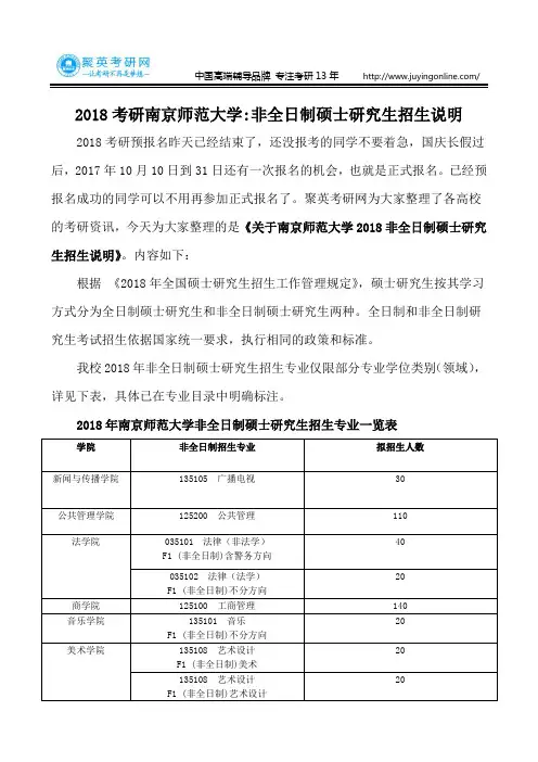 2018考研南京师范大学;非全日制硕士研究生招生说明