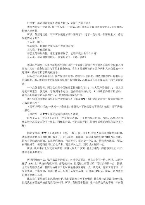 2009年5月21日叶茂中演讲实录
