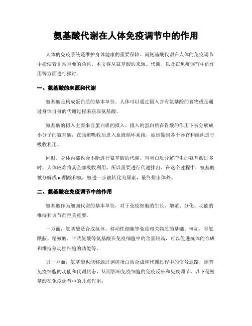 氨基酸代谢在人体免疫调节中的作用