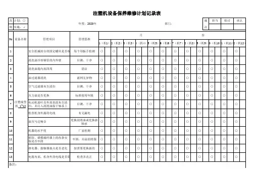 注塑机设备保养维修计划记录表