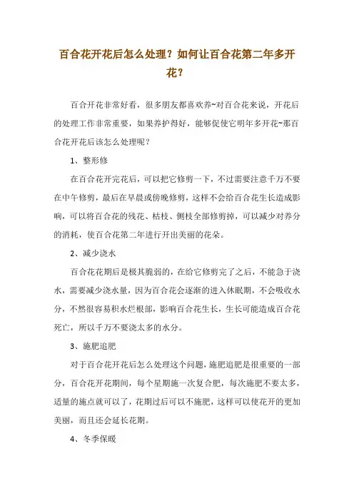 百合花开花后怎么处理？如何让百合花第二年多开花？