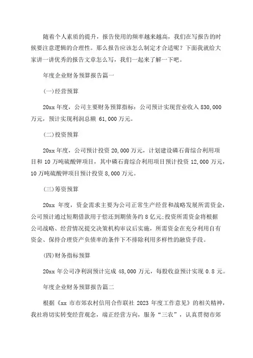 2023年年度企业财务预算报告(6篇)