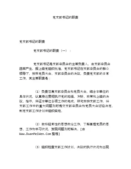 党支部书记的职责