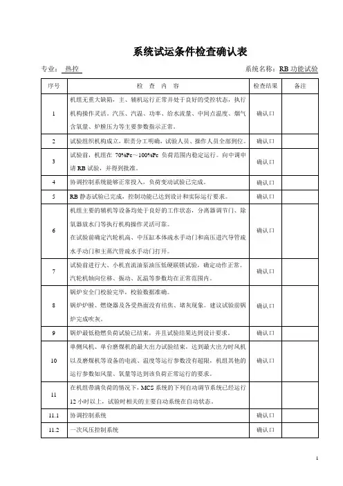 RB试验检查表、试验卡、危险源辨识、强条
