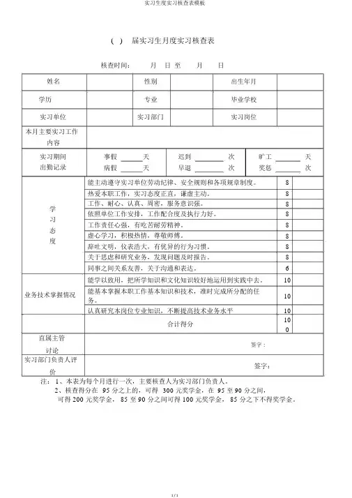实习生度实习考核表模板