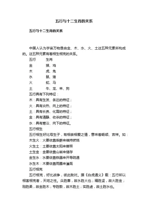 五行与十二生肖的关系