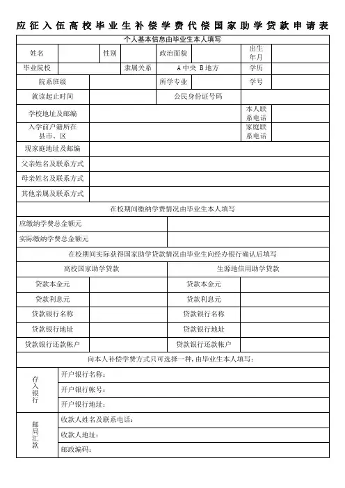 大学生应征入伍学费补偿申请表