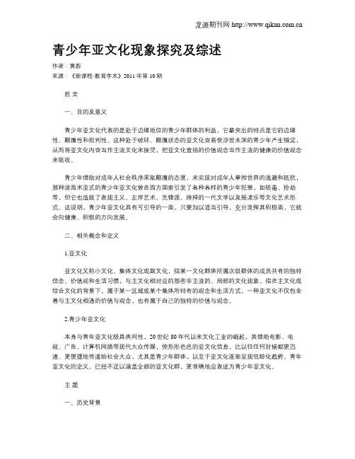 青少年亚文化现象探究及综述