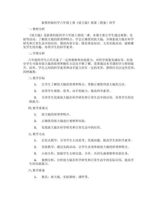 新教科版科学六年级上册《放大镜》教案(教案)科学