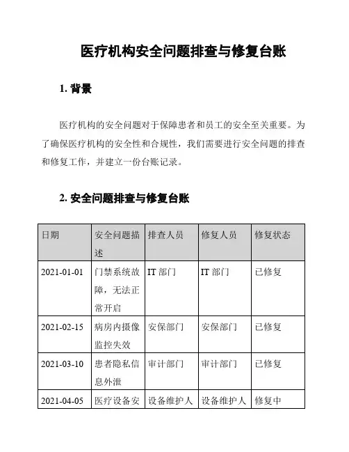 医疗机构安全问题排查与修复台账