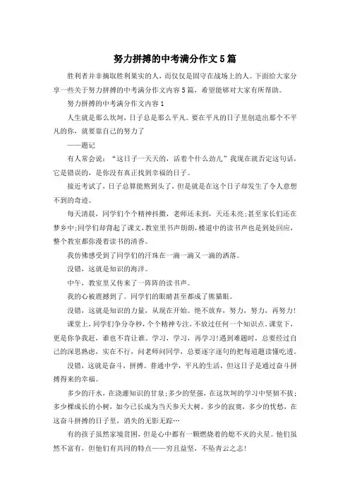 努力拼搏的中考满分作文5篇