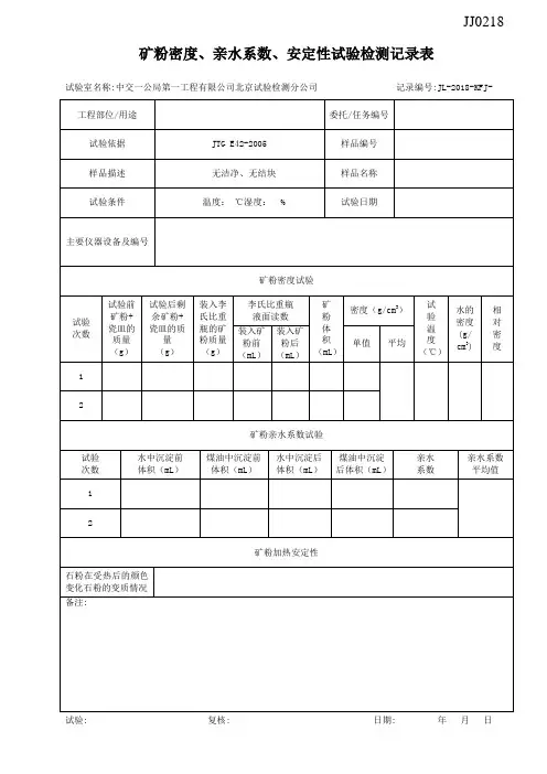 JJ0218-1矿粉密度、亲水系数、安定性试验检测记录表
