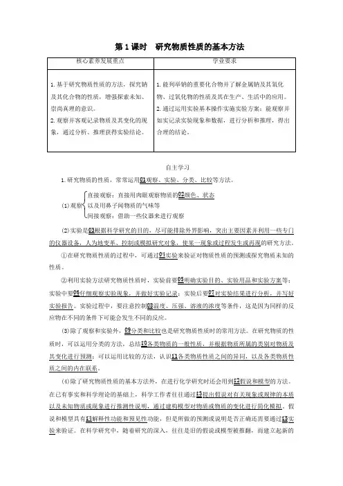 2020新教材高中化学第1章第2节第1课时研究物质性质的基本方法教案鲁科版必修第一册
