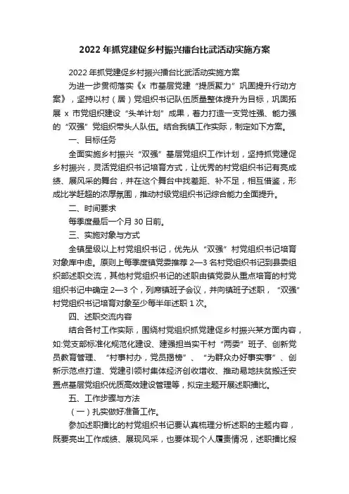 2022年抓党建促乡村振兴擂台比武活动实施方案