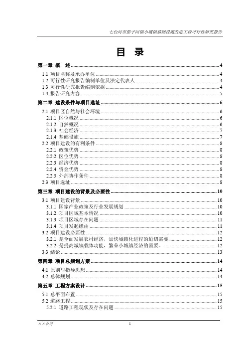 小城镇基础设施改造工程可行性研究报告