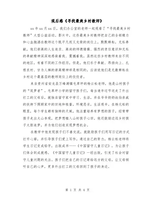 观后感《寻找最美乡村教师》（2篇）